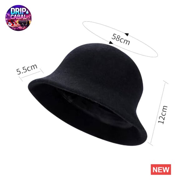 Faux Wool Felt Bucket Hat Winter Warm Foldable Adjustable Rope main image 5